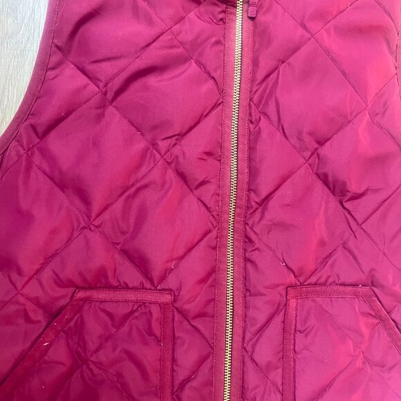 J Crew Vest Women's Small Quilted Down Puffer Maroon Full Zip Sleeveless - Picture 4 of 7